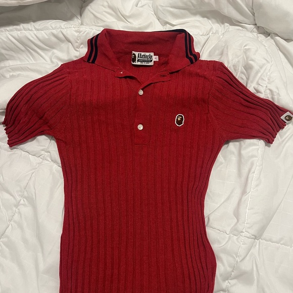Bape Tops - Bape Red Ribbed Polo Shirt with Black Trim